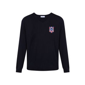 Navy V-Neck Jumper with school logo