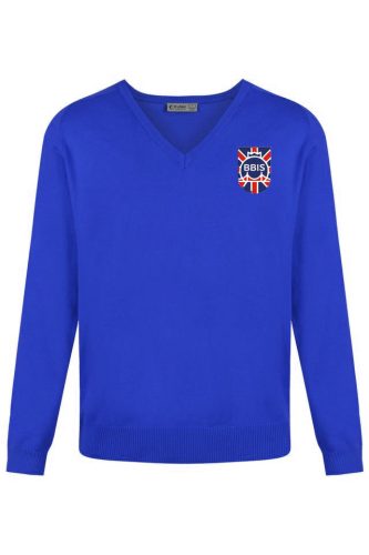 Royal V-Neck Jumper with school logo 