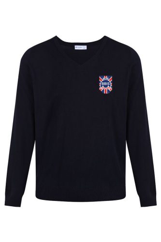 Navy V-Neck Jumper with school logo 