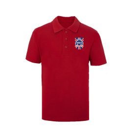 Red Cotton Polo with embroidered school badge 