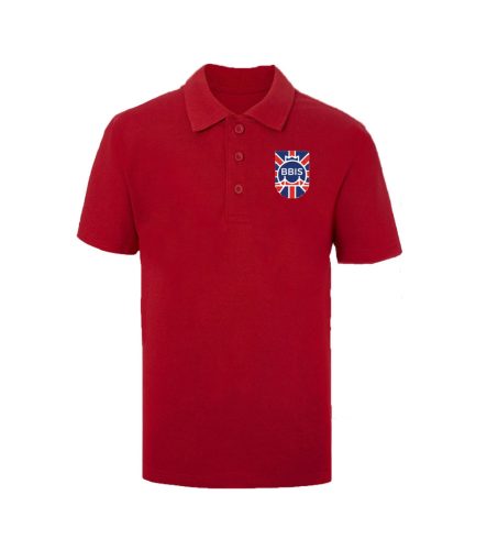 Red Cotton Polo with embroidered school badge 